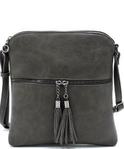 Fashion Puzzle Tassel Zip Pocket Crossbody Bag LP062 CHARCOAL GRAY